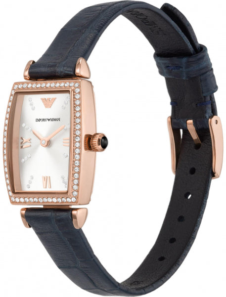 Emporio Armani Gianni T Bar Crystals Silver Dial Blue Leather Strap Watch For Women - AR11469 - Image 2